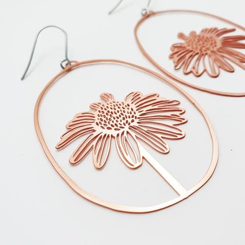 DENZ Daisies in rose gold earrings, angled view