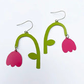  DENZ Drop Flowers in sage and hot pink, painted steel dangles