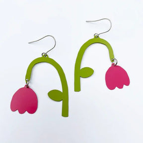  DENZ Drop Flowers in sage and hot pink, painted steel dangles