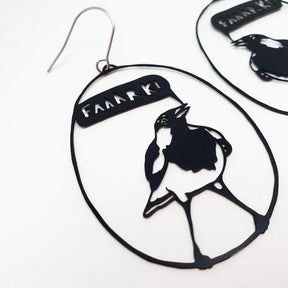 DENZ Faaaark the Lark in black earrings, angled view