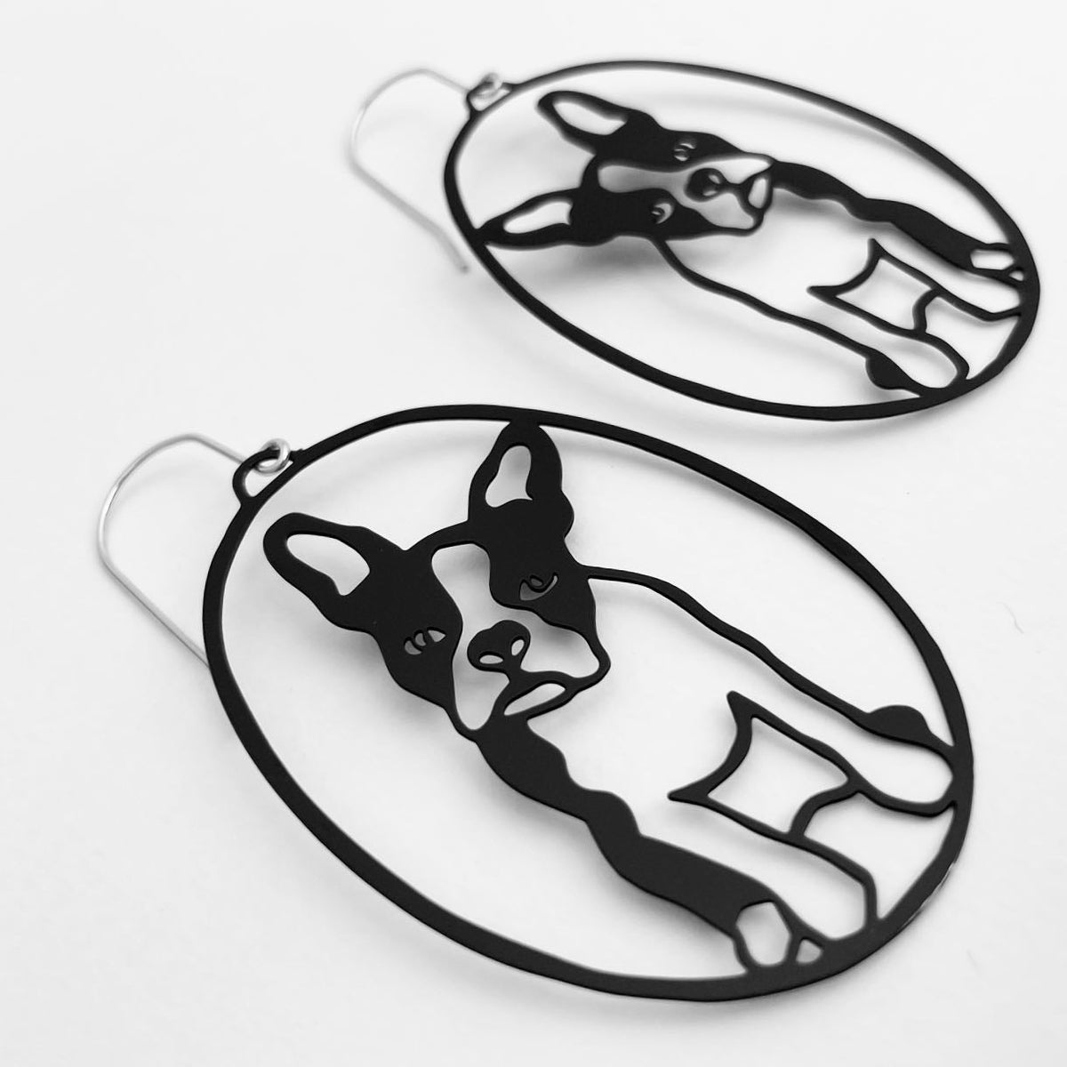 DENZ Frenchies in Black earrings, angled view