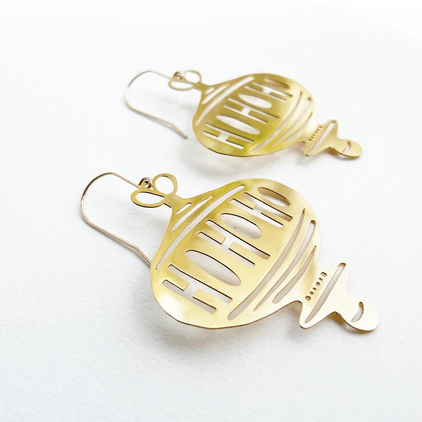 DENZ Ho Ho Ho in Gold earrings, angled view