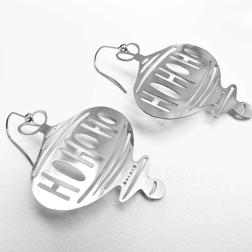 DENZ Ho Ho Ho in Silver earrings, angled view