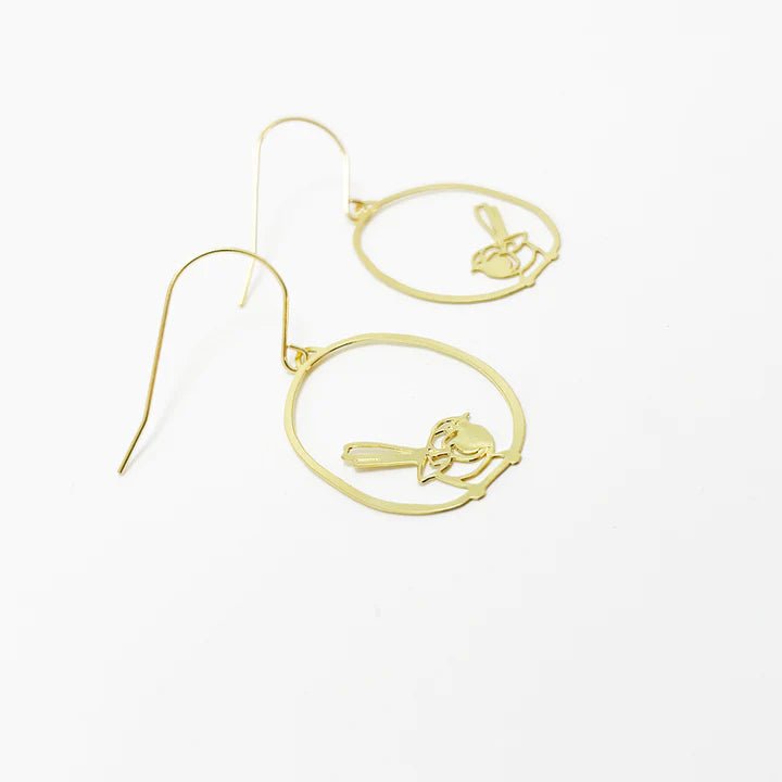 DENZ Mini Fairy wren dangles in gold, angled view