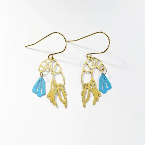 DENZ Mini Prawns in Gold/ sky blue, painted steel dangles 