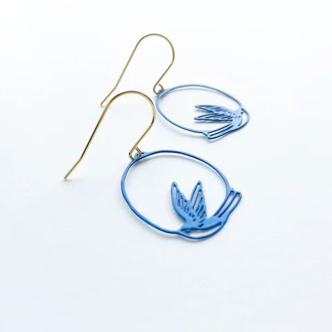 DENZ Mini Swallow dangles in blue, angled view