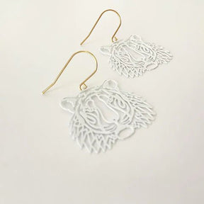 DENZ Mini Tigers in white earrings, angled view