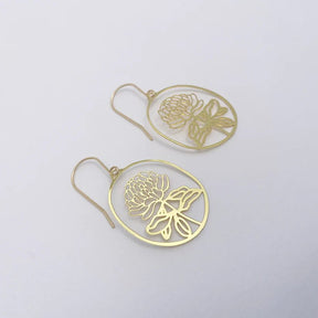 DENZ Mini Waratahs in Gold earrings, angled view