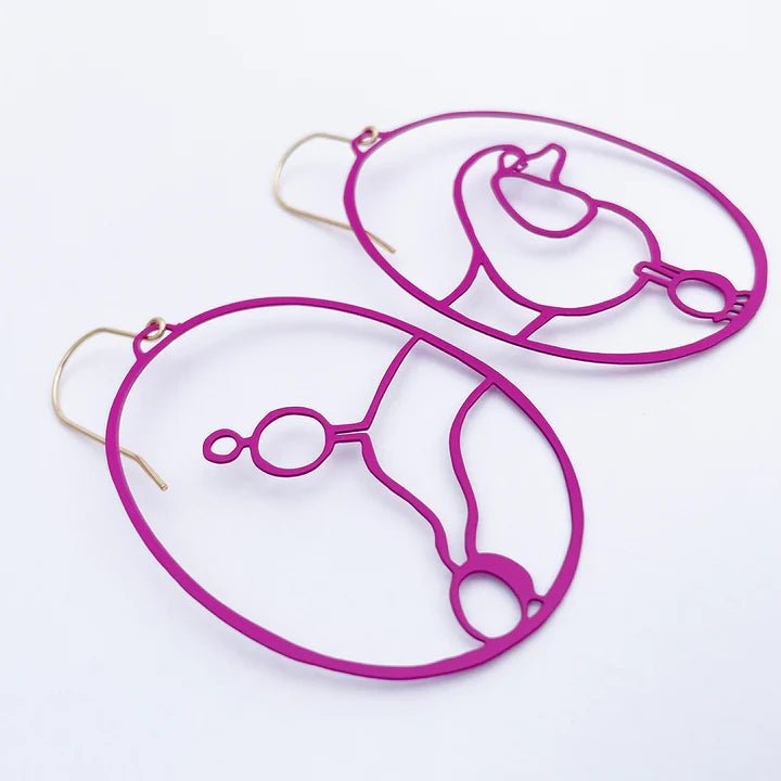 DENZ Poodles in Hot Pink earrings, angled view