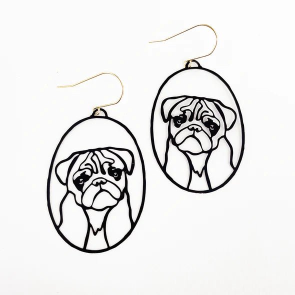 DENZ Pug Dangles in Black earrings