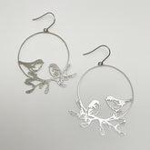 DENZ Robins on Mistletoe in Silver Dangles 