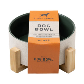 Field and Wander Dog Bowl with Wooden Stand - Green