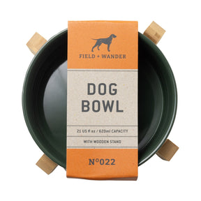 Field and Wander Dog Bowl with Wooden Stand - Green