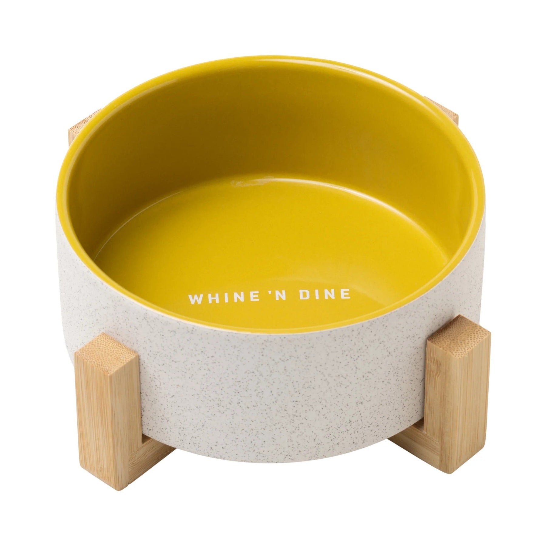 Field and Wander Dog Bowl with Wooden Stand - Yellow