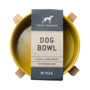 Field and Wander Dog Bowl with Wooden Stand - Yellow