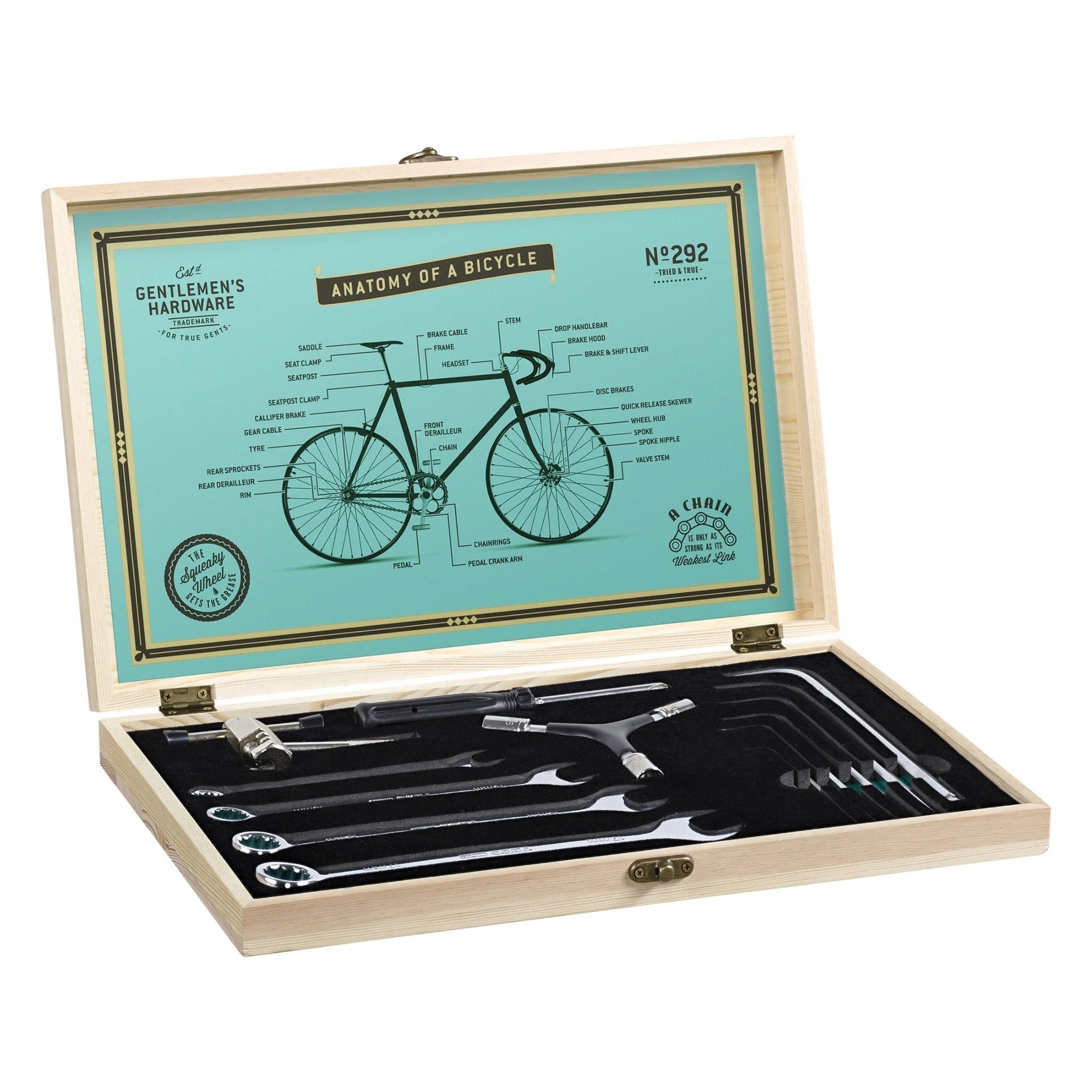 Gentlemen's Hardware Bicycle Tool Kit Wooden Box and Stainless Steel Tools