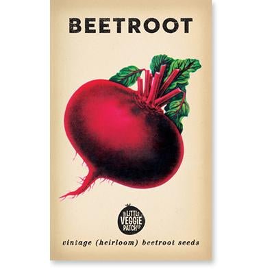 Little Veggie Patch Co Beetroot 'Detroit' vintage heirloom seeds packet with retro botanical art.