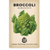 Packaging of Little Veggie Patch Co Broccoli Romanesco Heirloom Seeds featuring an illustration of the Romanesco Broccoli.