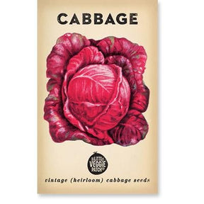 Packaging for Little Veggie Patch Co Cabbage 'savoy purple' heirloom seeds featuring an illustration of a purple cabbage.