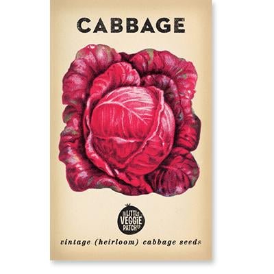 Packaging for Little Veggie Patch Co Cabbage 'savoy purple' heirloom seeds featuring an illustration of a purple cabbage.