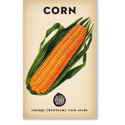 Little Veggie Patch Co Sweet Corn vintage heirloom seeds packet with retro botanical art.