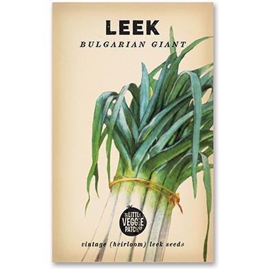 Packaging for Little Veggie Patch Co Leek 'Bulgarian Giant' Heirloom Seeds featuring an image of a leek.