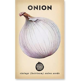 Little Veggie Patch Co Gladalan White vintage heirloom onion seeds packet with retro botanical art.