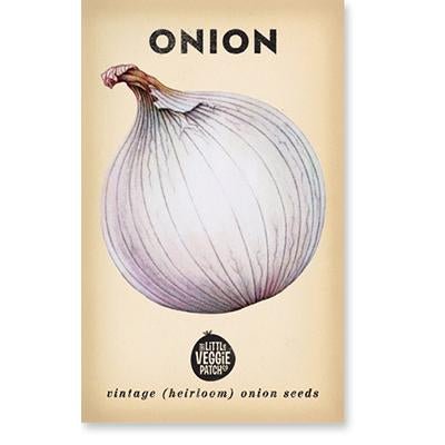 Little Veggie Patch Co Gladalan White vintage heirloom onion seeds packet with retro botanical art.
