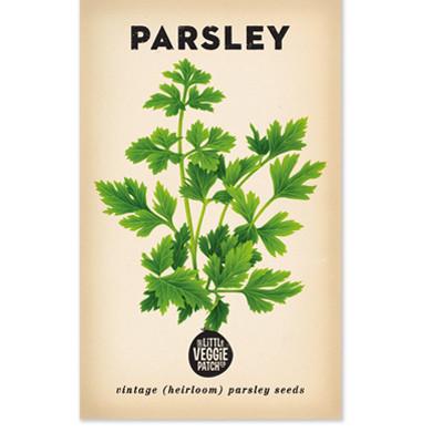 Little Veggie Patch Co Parsley 'Italian' vintage heirloom seeds packet with retro botanical art.