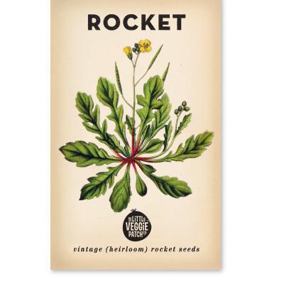 Little Veggie Patch Co Rocket 'Salad' vintage heirloom seeds packet with retro botanical art.