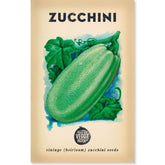 Packaging for Little Veggie Patch Co 'Black Beauty' heirloom zucchini seeds featuring an illustration of a zucchini with leaves in the background.