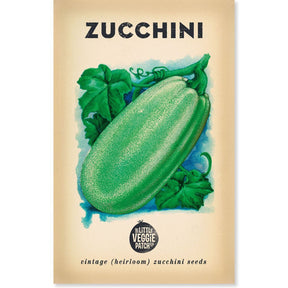 Packaging for Little Veggie Patch Co 'Black Beauty' heirloom zucchini seeds featuring an illustration of a zucchini with leaves in the background.
