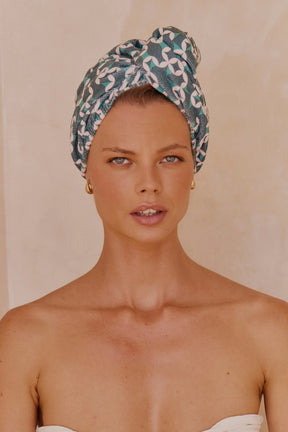 Louvelle RIVA Hair Towel Wrap in Emerald Geo