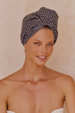 Louvelle RIVA Hair Towel Wrap in French Navy Polka Dot