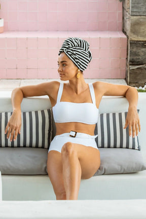 Louvelle RIVA Hair Towel Wrap in Monochrome Stripe