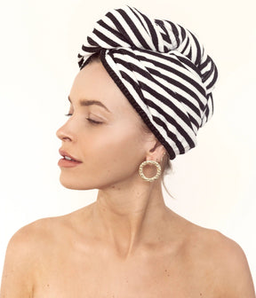 Louvelle RIVA Hair Towel Wrap in Monochrome Stripe