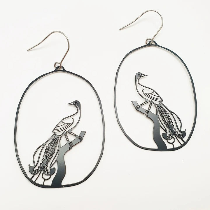Lyre Bird dangles in black - Pookipoiga