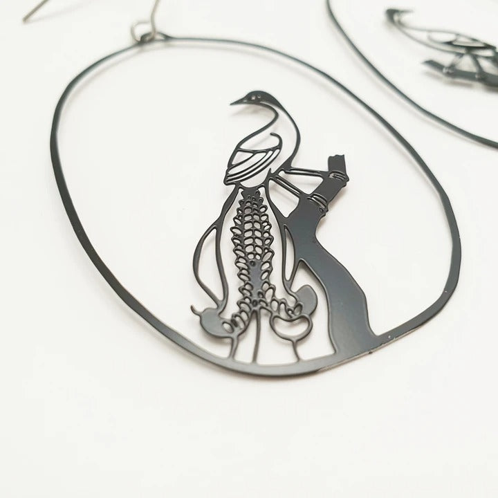 Lyre Bird dangles in black - Pookipoiga