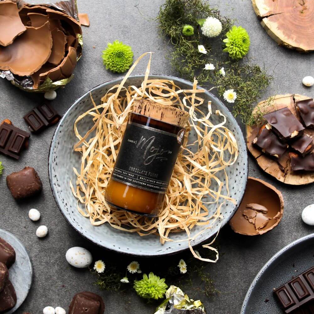 Mojo Candle CoMojo Chocolate Fudge Wood Wick Reclaimed Beer Bottle Candle #same day gift delivery melbourne#