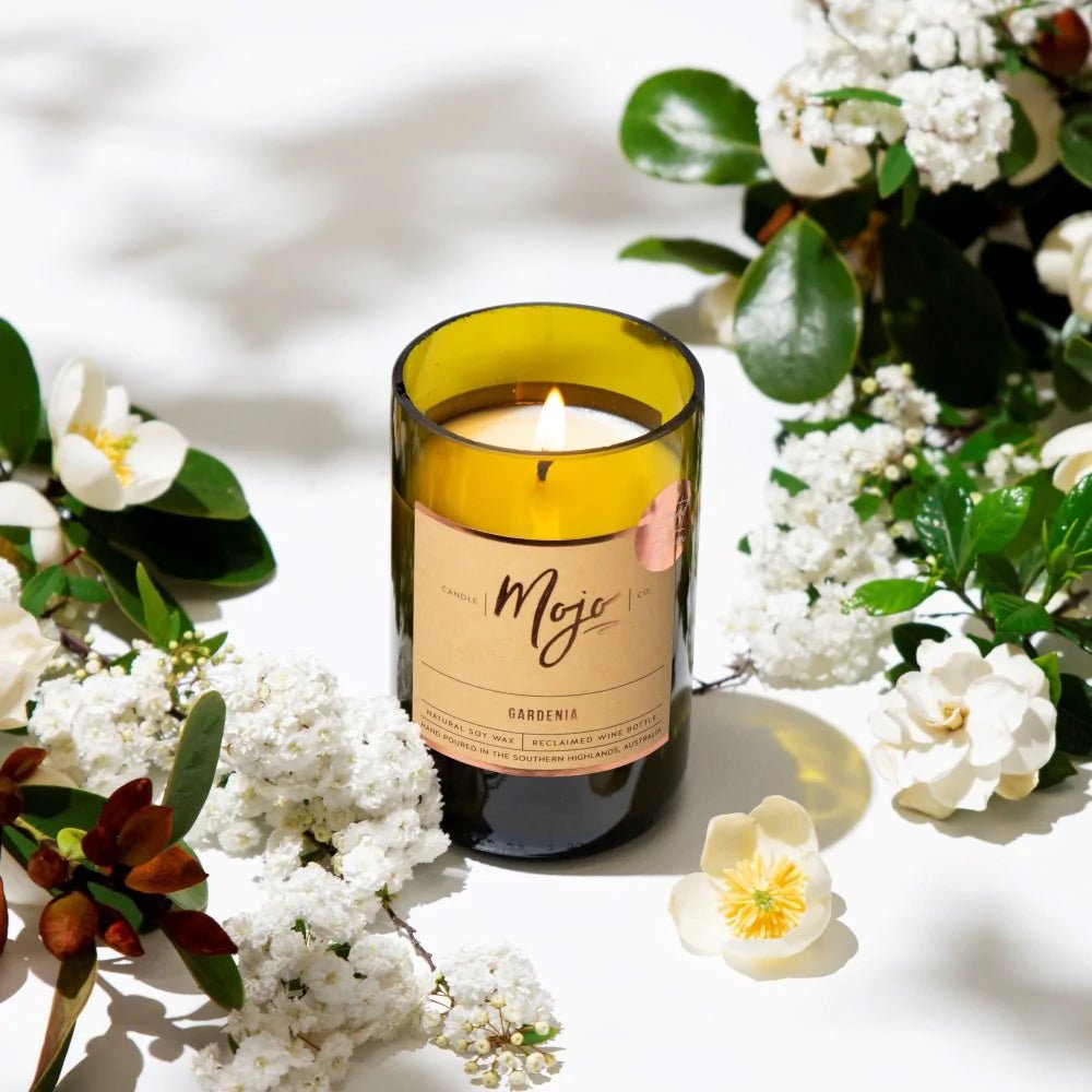 Mojo Candle CoMojo Gardenia - Spring Limited Edition - Reclaimed Wine Bottle Soy Wax Candle #same day gift delivery melbourne#