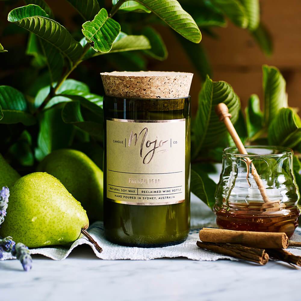 Mojo Candle Co French Pear Wine Bottle Candle 