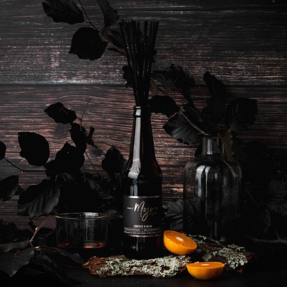 Mojo Candle Co Leather & Wood - Premium Reclaimed Beer Bottle Diffuser 