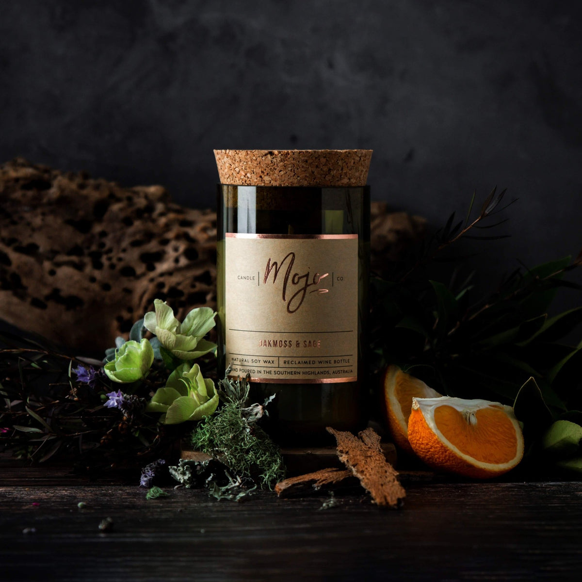 Mojo Candle Co Oakmoss and Sage Wine Bottle Candle 