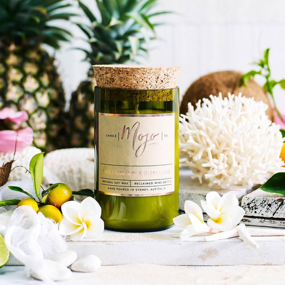 Mojo Sweet Tangerine and Island Fruits Wine Bottle Candle 