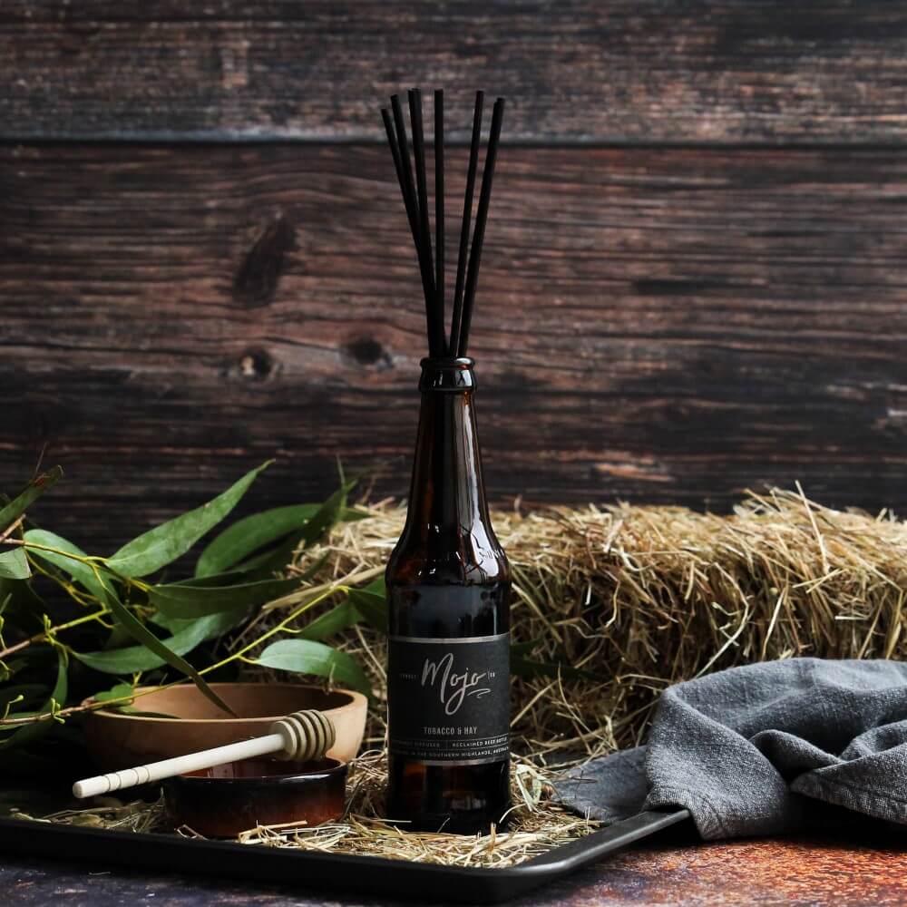 Mojo Candle Co Tobacco & Hay - Premium Reclaimed Beer Bottle Diffuser 