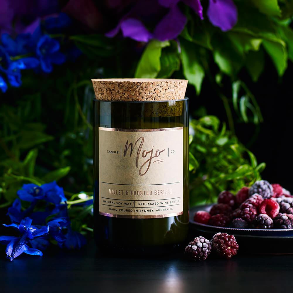 Mojo Violet and Frosted Berries Wine Bottle Candle 