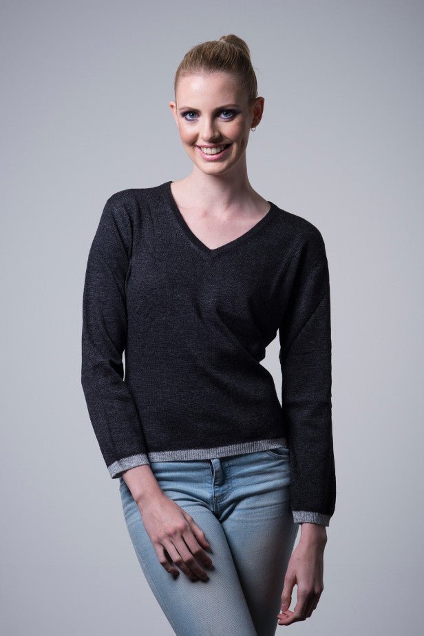 Nine YaksNine Yaks Cashmere Border Sweater - charcoal #same day gift delivery melbourne#