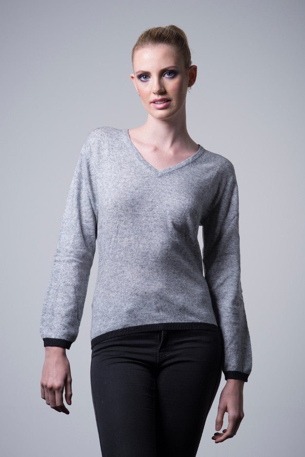 Nine YaksNine Yaks Cashmere Border Sweater - light grey #same day gift delivery melbourne#