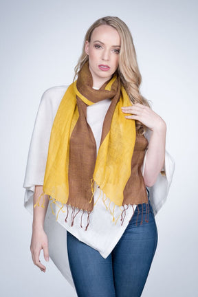 Nine Yaks Linen Scarf Brown and Yellow