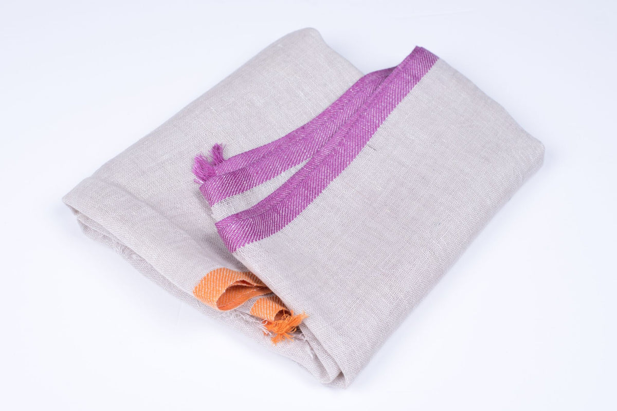 Nine YaksNine Yaks Linen Scarf Natural, Purple and Orange #same day gift delivery melbourne#